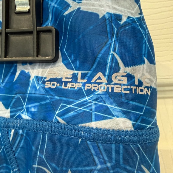 Pelagic Blue Patriotic Shark Print Leggings with Flag Accent - Picture 3 of 4